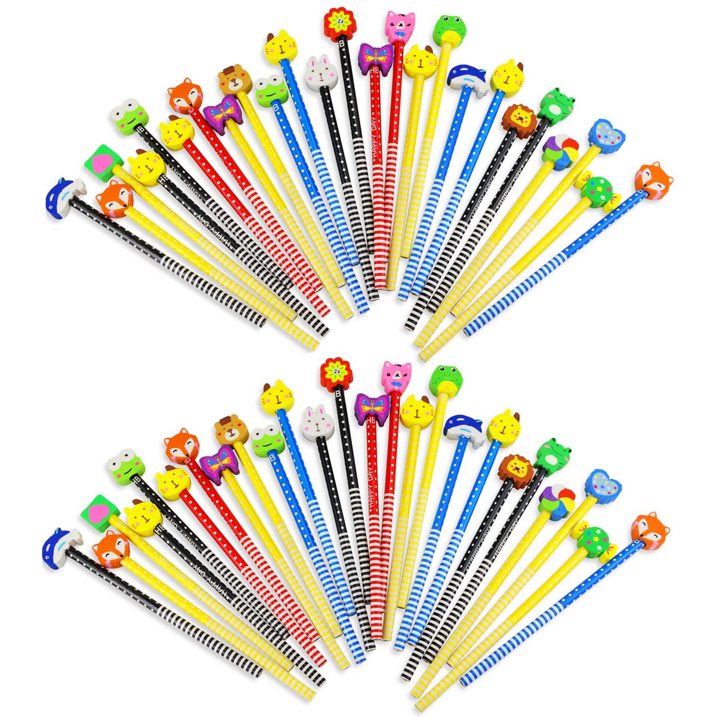 50 Colorful Cartoon Pencils with Erasers for Kids