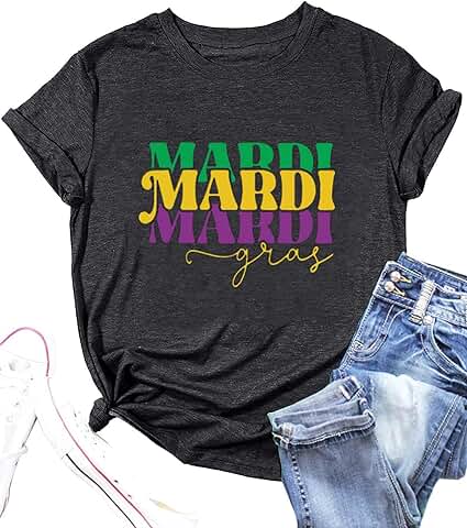 Funny Women's Mardi Gras Letter Print Short Sleeve Tee
