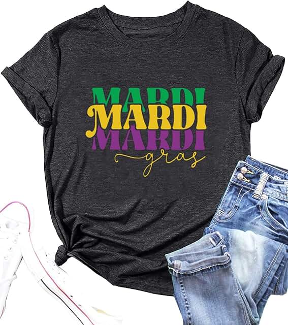Funny Women's Mardi Gras Letter Print Short Sleeve Tee