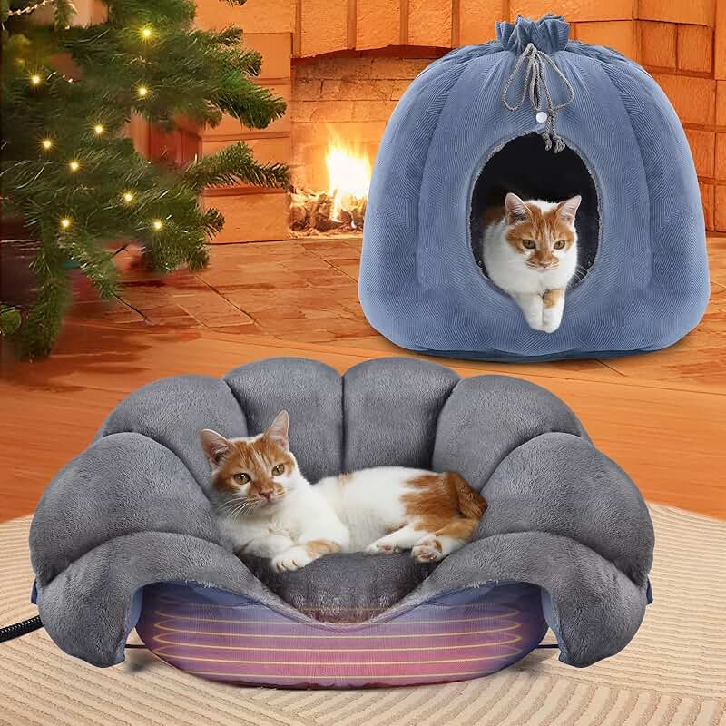 Large heated cozy bed for cats and small dogs