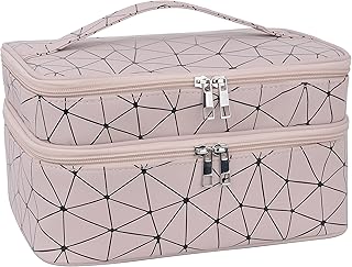 Double-layer makeup bag with brush holder and divider