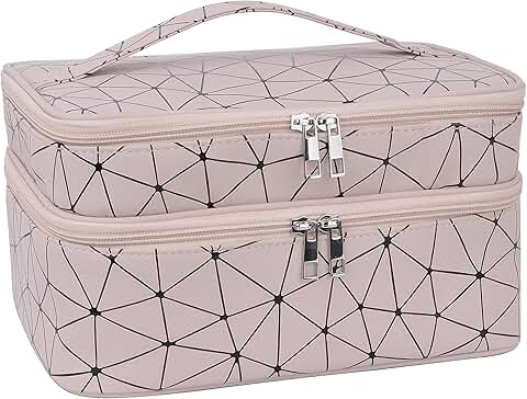 Double-layer makeup bag with brush holder and divider