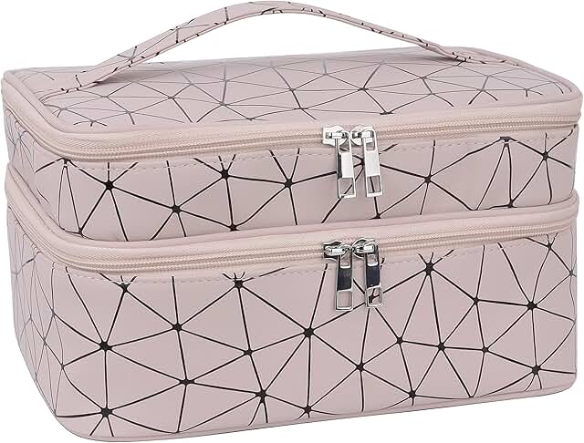 Double-layer makeup bag with brush holder and divider