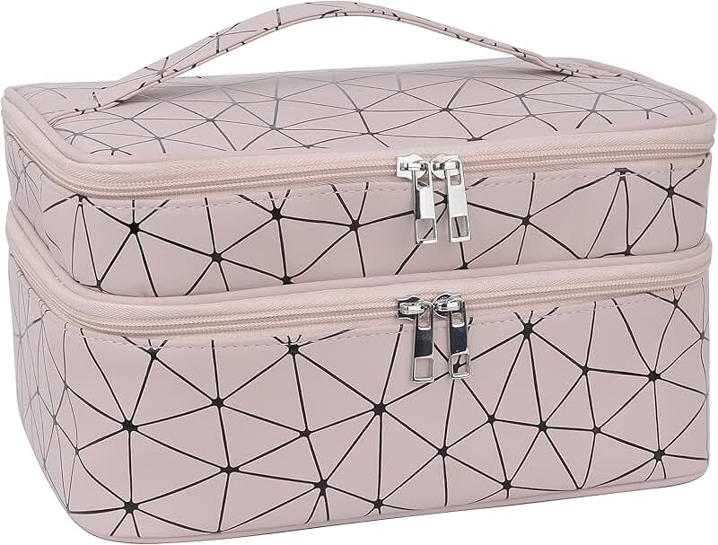 Double-layer makeup bag with brush holder and divider