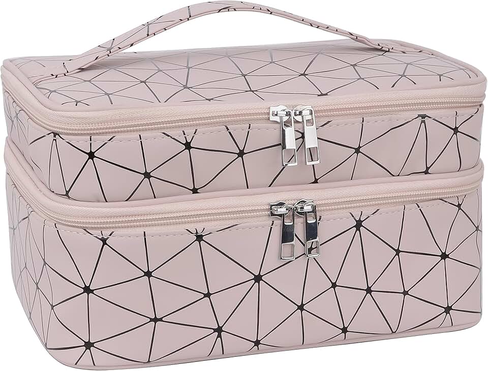 Double-layer makeup bag with brush holder and divider