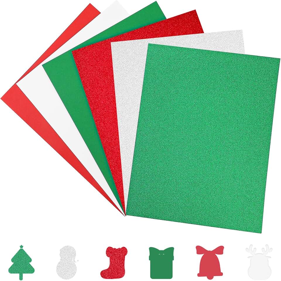 Red, white, and green glitter cardstock for Christmas crafts