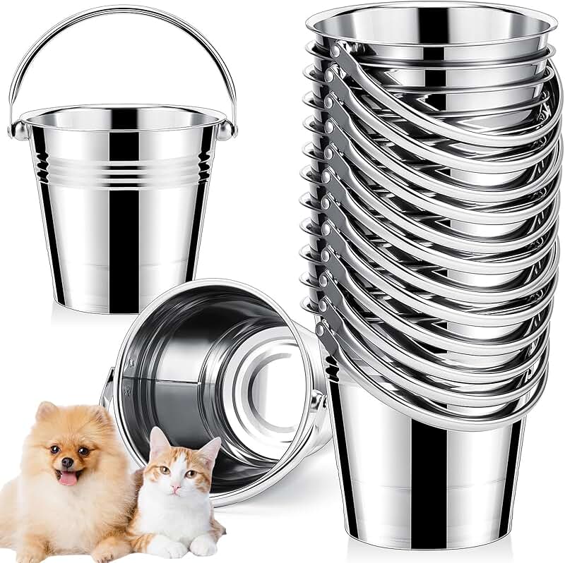 12 Pack Stainless Steel Dog Water Buckets