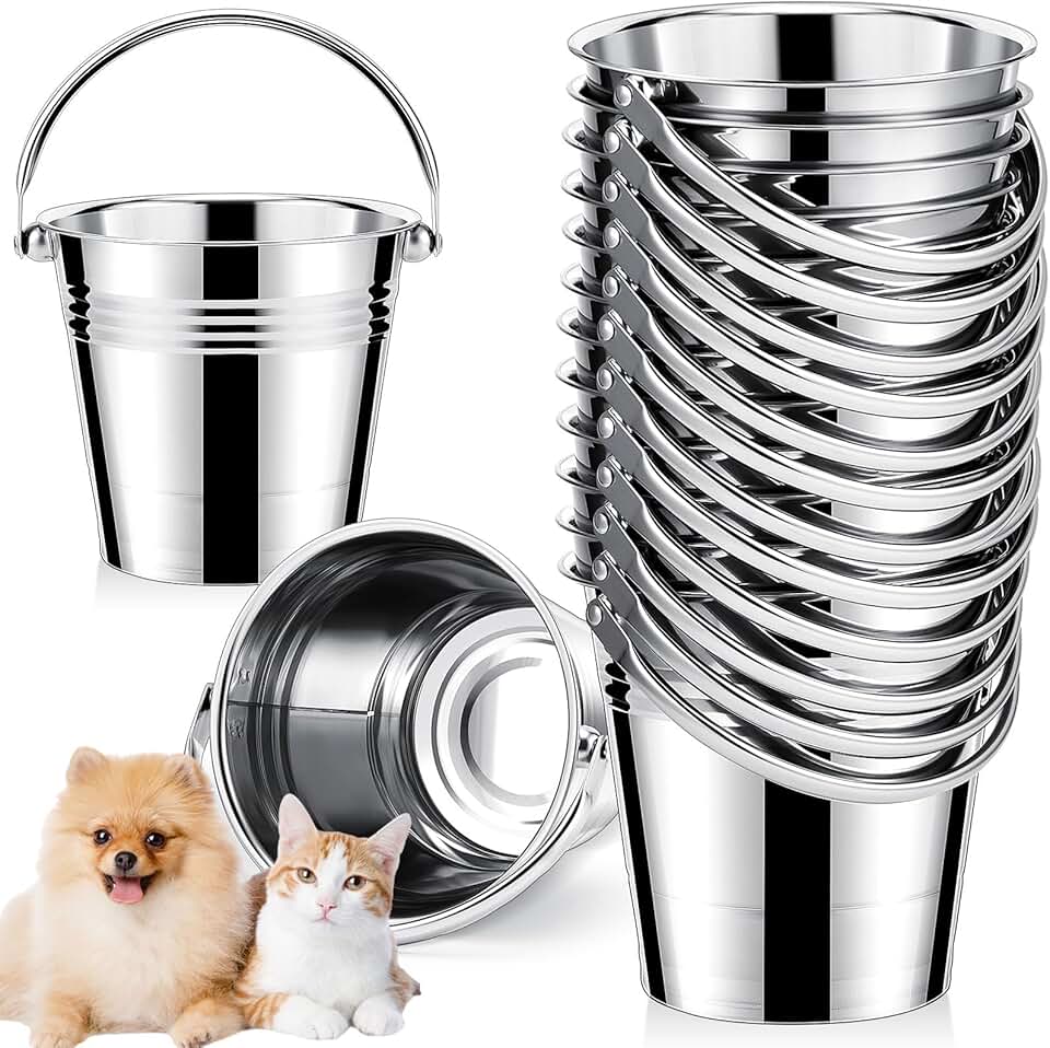 12 Pack Stainless Steel Dog Water Buckets