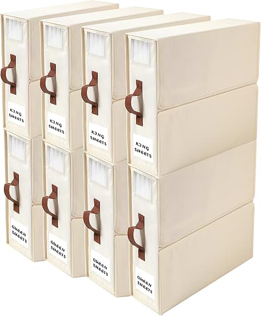 Set of 8 bed sheet organizers with handles in beige