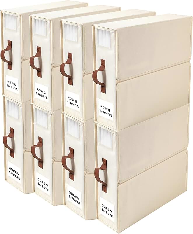 Set of 8 bed sheet organizers with handles in beige