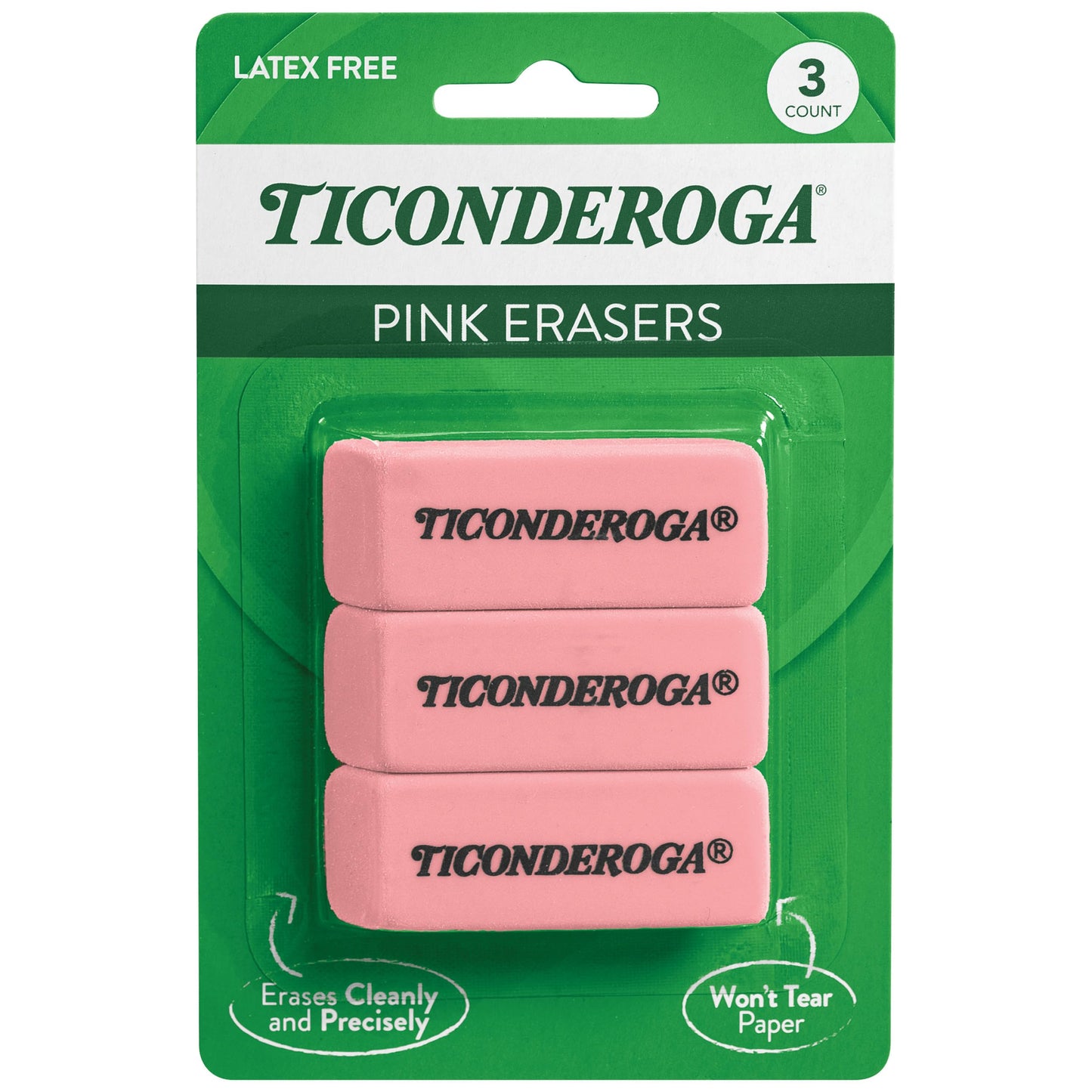 Pink wedge erasers, 3 pack