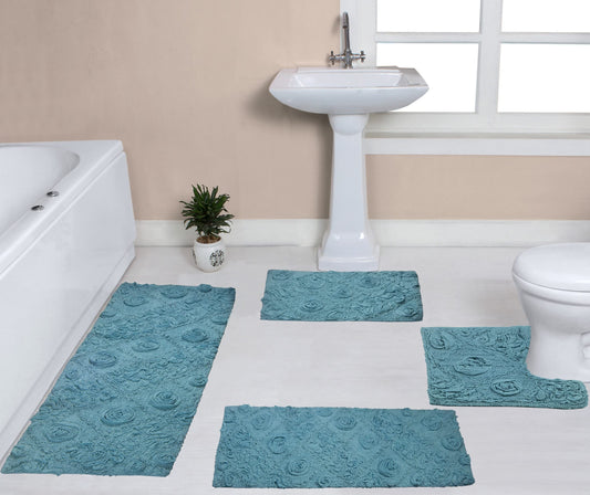 Ho e W rs odesto Bath Absorbent Cotton, Soft Rug, achine wash Dry, 4 Piece Set, Blue 4 Count