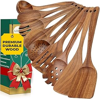 Natural Teak Wood Kitchen Utensil Set, 9 Pieces