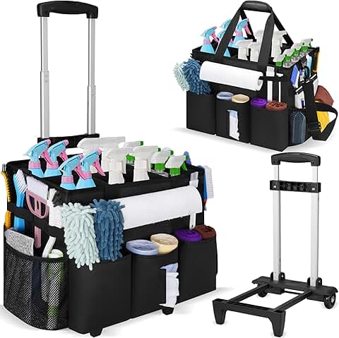 Rolling cleaning caddy with wheels and removable dividers