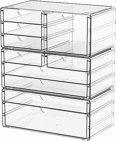Set of 3 Clear Stackable Acrylic Storage Drawers