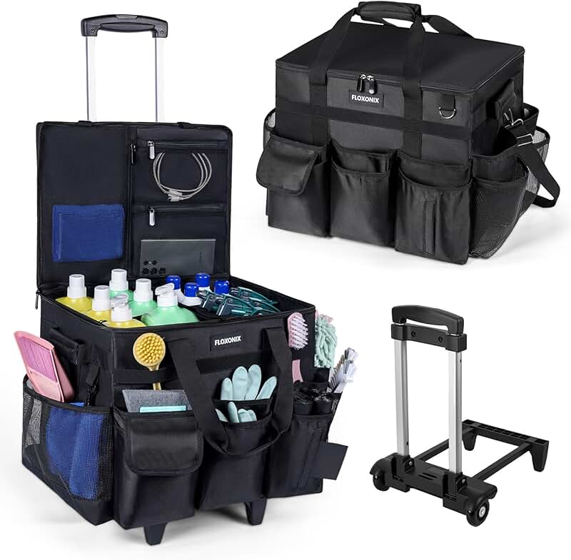 Large Rolling Cleaning Caddy with Wheels and Detachable Trolley