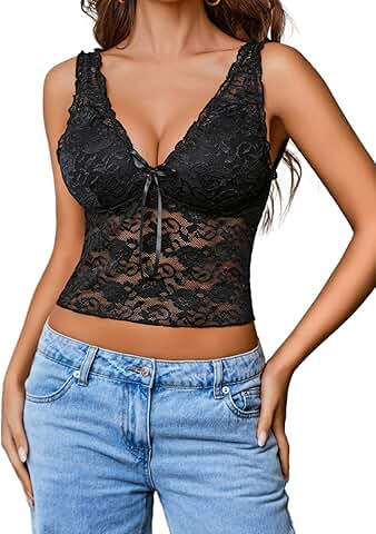 Women’s Lace Mesh Crop Top with V-Neck
