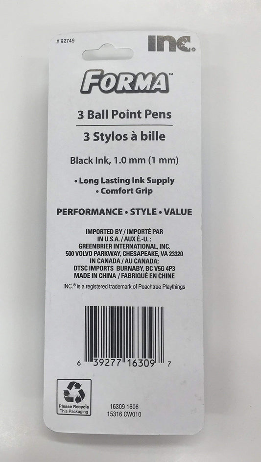 3-pack black ink retractable ballpoint pens