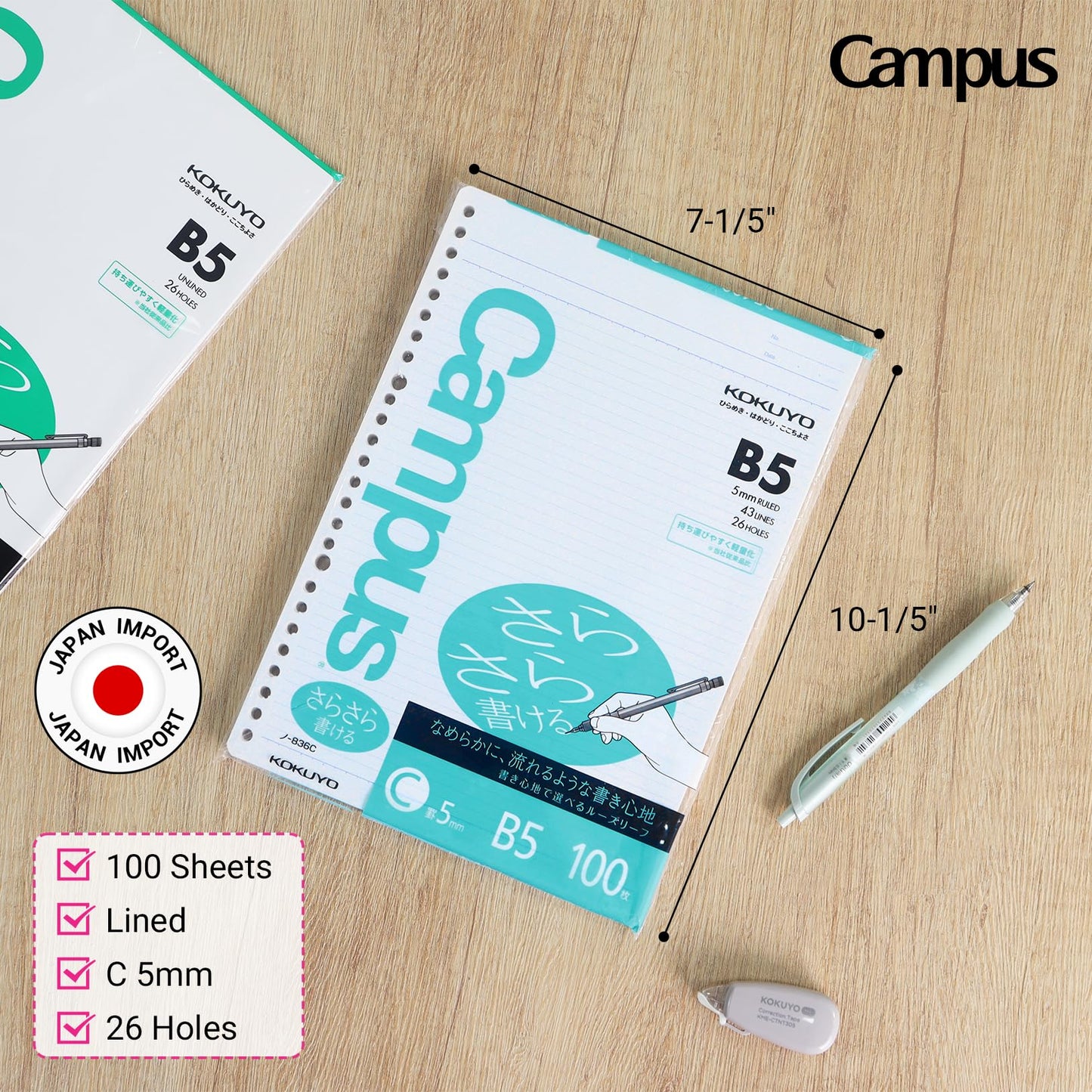 B5 Loose Leaf Paper, 100 Sheets, 75 GSM, 26 Holes