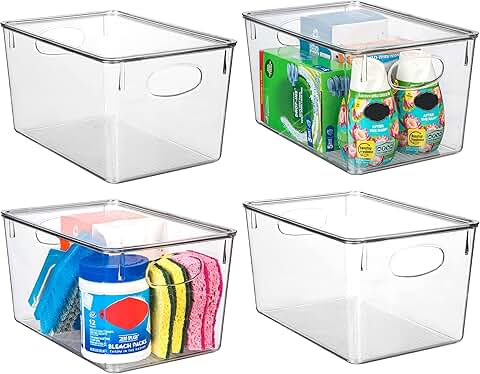 Set of 4 clear plastic storage bins with lids