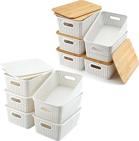 Set of 6 Lidded Storage Baskets and Bins
