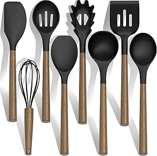 9-Piece Silicone Kitchen Utensil Set with Wooden Handles