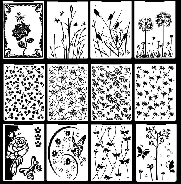 Set of 12 Flower and Leaf Embossing Folders for Crafting