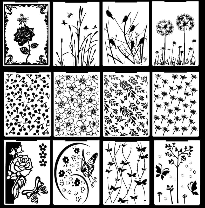 Set of 12 Flower and Leaf Embossing Folders for Crafting
