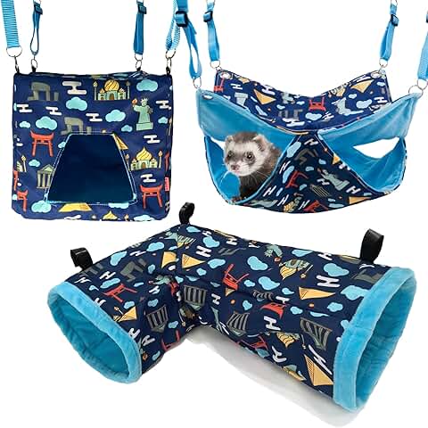 Ferret Hammock Set with House and Tunnel for Small Pets