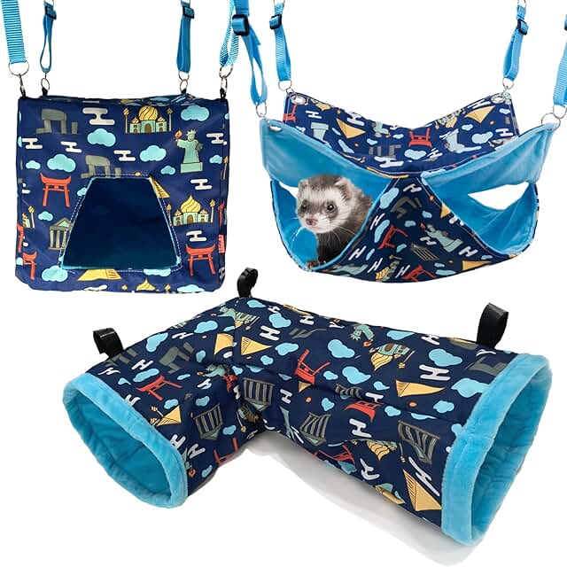 Ferret Hammock Set with House and Tunnel for Small Pets