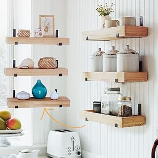 3-Tier Natural Wood Wall Shelves for Home Use