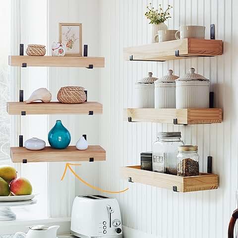 3-Tier Natural Wood Wall Shelves for Home Use