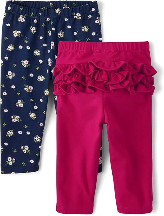 Baby Girls' Knit Pull-On Pants, Daisy and Pink Ruffle, 2-Pack