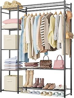 Portable 4-Tier Steel Closet with Hanging Rod