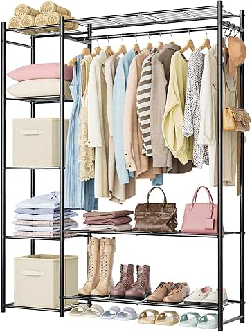 Portable 4-Tier Steel Closet with Hanging Rod