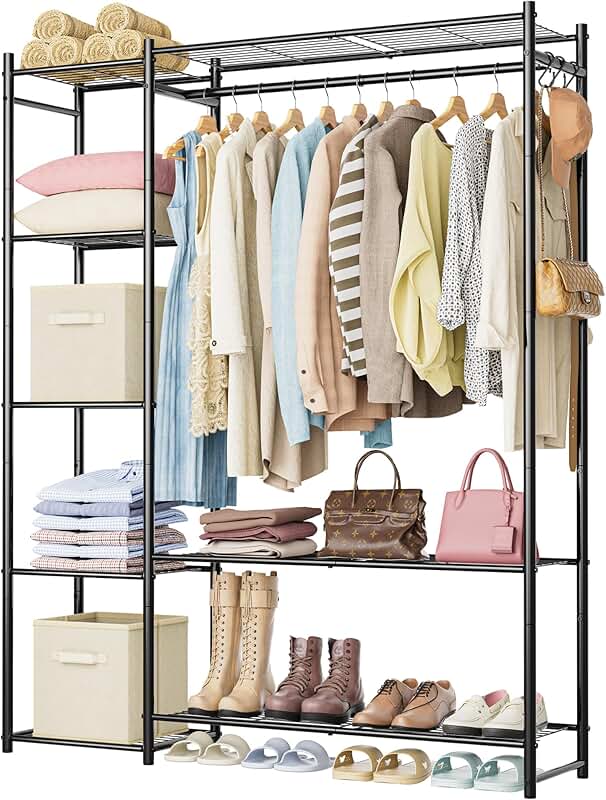 Portable 4-Tier Steel Closet with Hanging Rod
