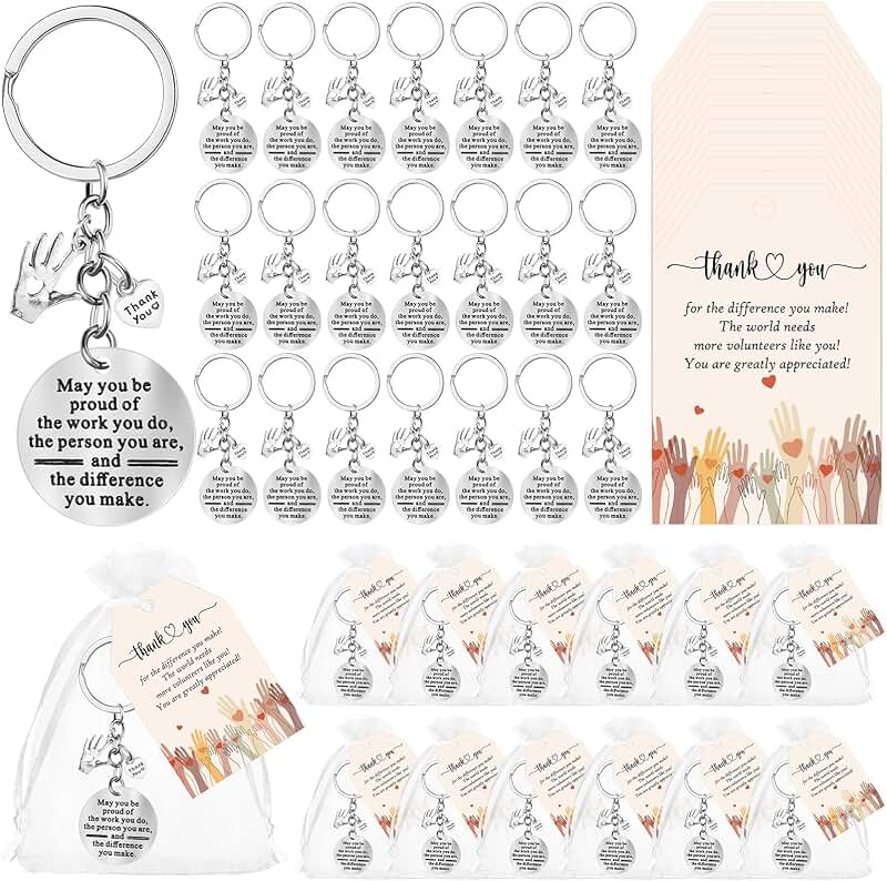 Christmas Volunteer Gift Keychains with Cards and Bags