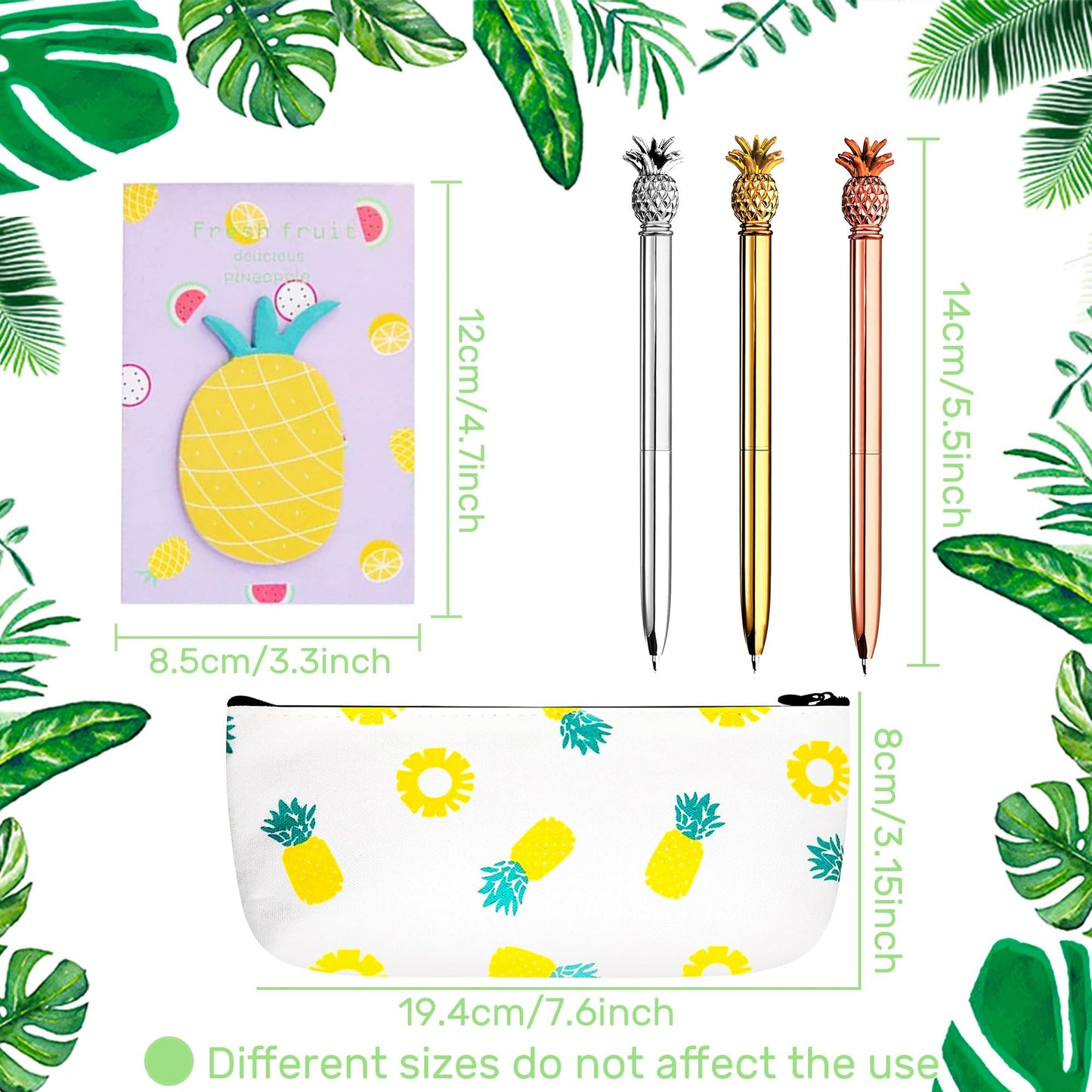 Pineapple Ballpoint Pen Set with Pencil Pouch and Stickers