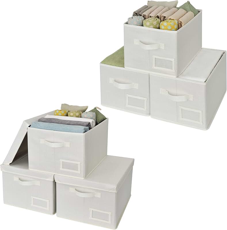 Set of 6 Fabric Storage Bins with Lids