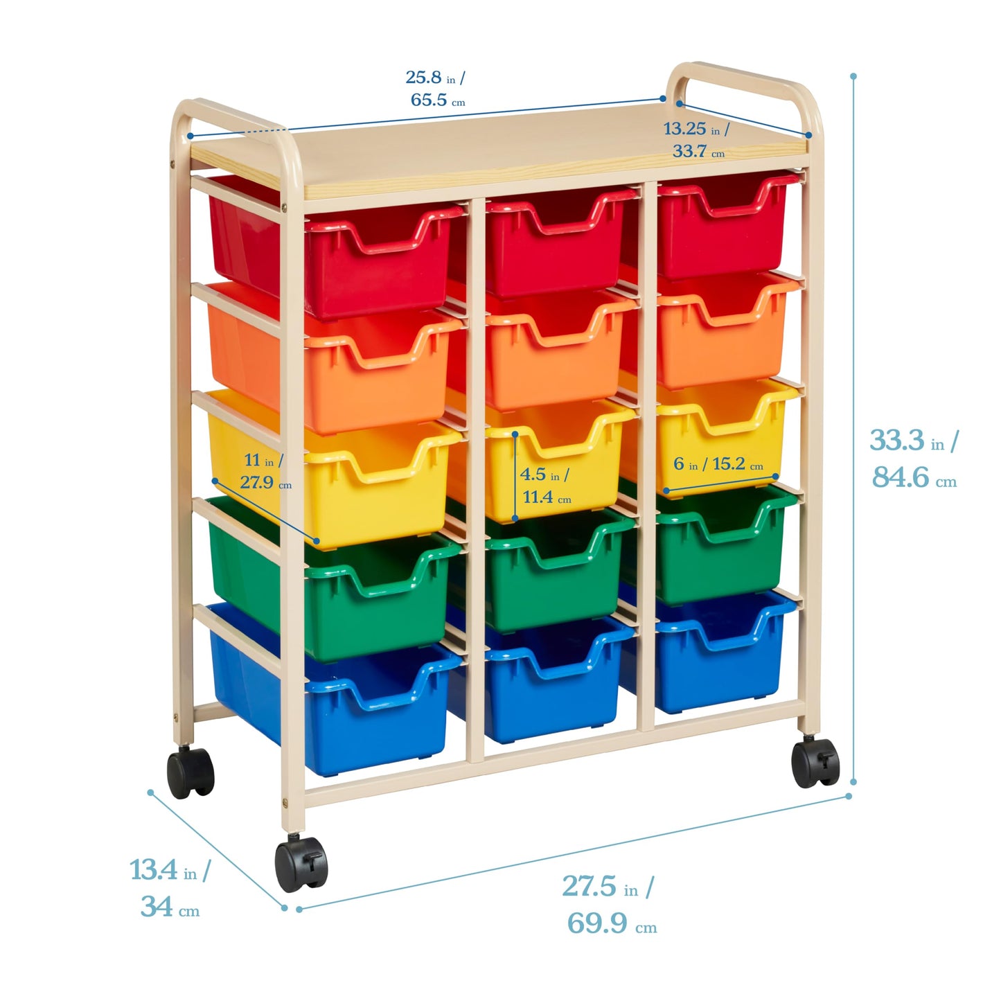 Mobile Storage Cart with 15 Bins