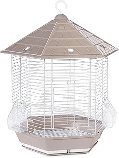 Gray and brown bird cage with stand