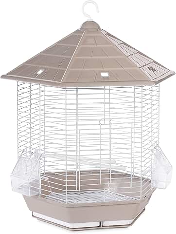 Gray and brown bird cage with stand