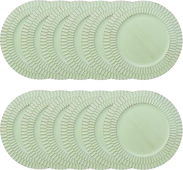 Set of 12 Green Plastic Charger Plates, 13-inch