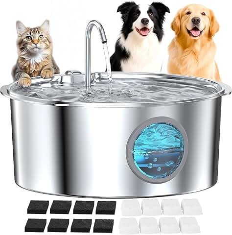 Large Stainless Steel Water Fountain for Dogs and Cats