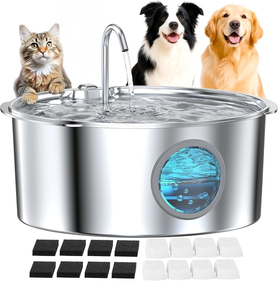 Large Stainless Steel Water Fountain for Dogs and Cats
