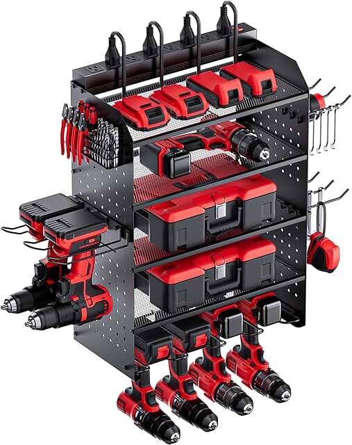 5-Layer Power Tool Organizer with Outlets and Drill Holders