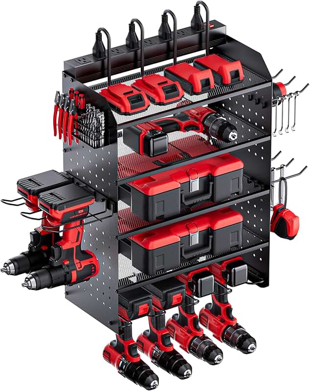 5-Layer Power Tool Organizer with Outlets and Drill Holders