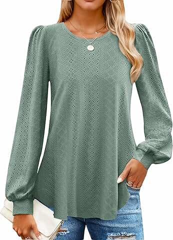 Long Sleeve Eyelet Tops for Women in Spring and Fall