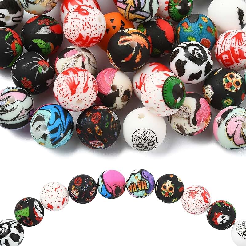 50pcs 15mm Skull Silicone Beads for Jewelry and Crafts