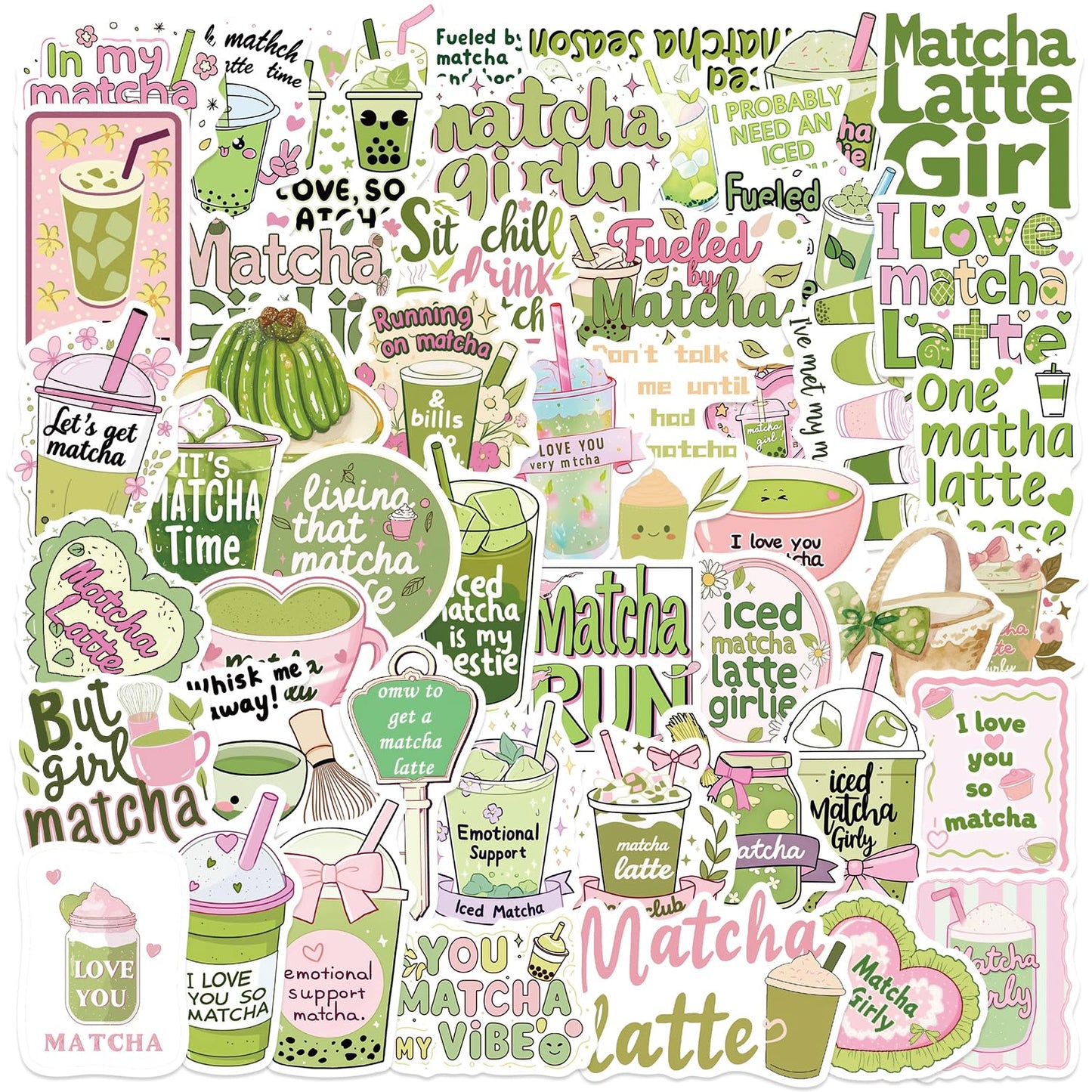 50 Aesthetic Matcha Stickers for Laptops and More